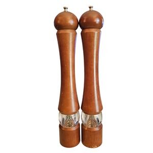 Vintage 17" Olde Thompson Wood Acrylic Salt Pepper Mill Set Carbon Steel Grinder